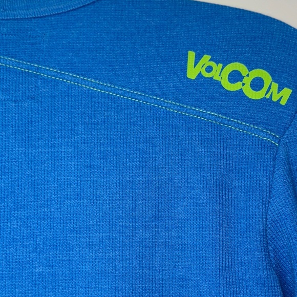 Volcom Men’s Large Blue Thermal Waffle Knit Long Sleeve Shirt Green Logo Skate - Picture 2 of 10